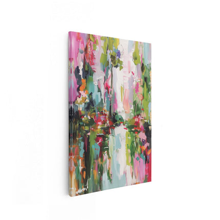 Canvas schilderij vooraanzicht Abstract Kunstwerk van Kleurrijke Bloemen en Bomen