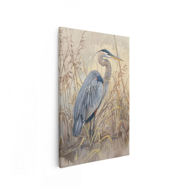 Canvas schilderij vooraanzicht Kunstwerk van een Grote Blauwe Reiger