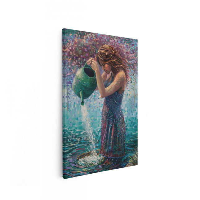 Canvas schilderij vooraanzicht Vrouw Giet Water uit een Gieter