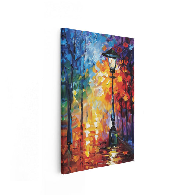 Canvas schilderij vooraanzicht Kunstwerk van een Straatlantaarn in de Regen