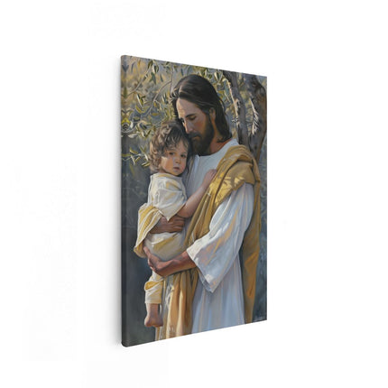 Canvas schilderij vooraanzicht Jezus Houdt een Kind in zijn Armen