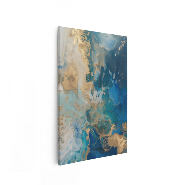 Canvas schilderij vooraanzicht Blauwe en Gouden Kaart van Europa