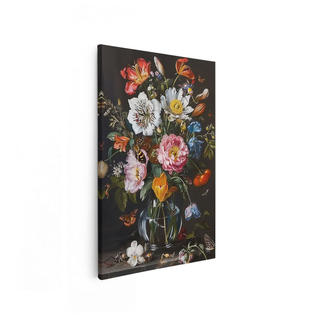 Canvas schilderij vooraanzicht Kunstwerk van Bloemen in een Glazen Vaas