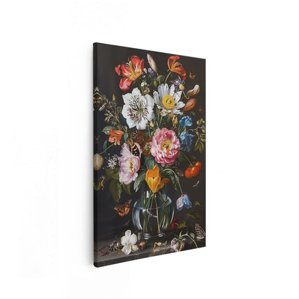 Canvas schilderij vooraanzicht Kunstwerk van Bloemen in een Glazen Vaas
