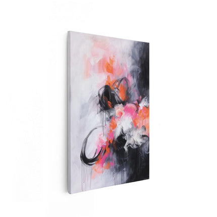 Canvas schilderij vooraanzicht Abstract Kunstwerk met Oranje en Zwarte Bloemen