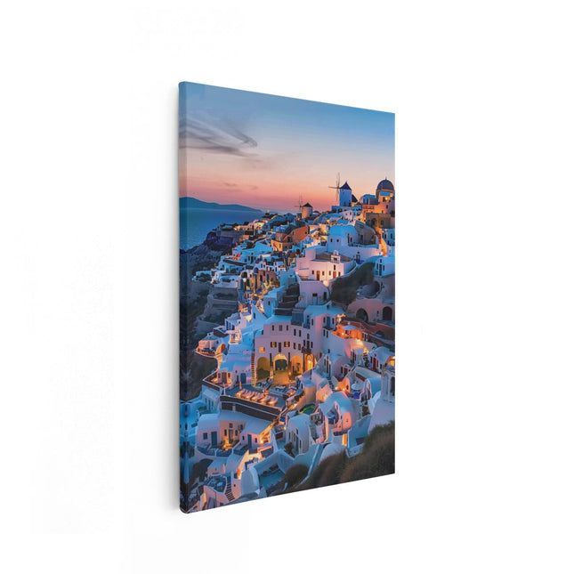 Canvas schilderij vooraanzicht Santorini, Griekenland in de Schemering