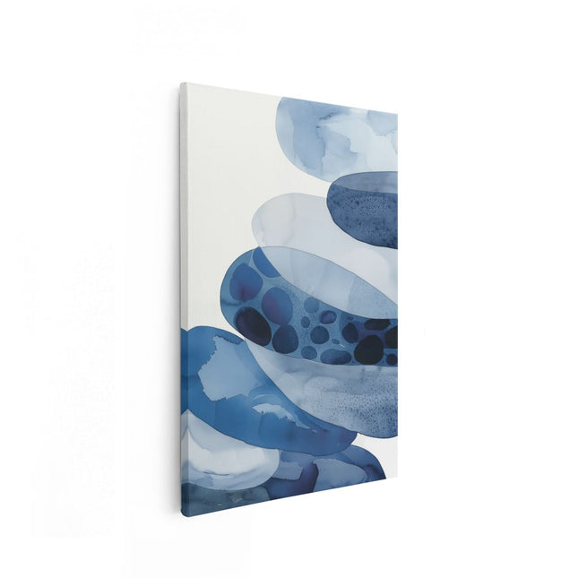 Canvas schilderij vooraanzicht Stapel Blauwe en Witte Borden