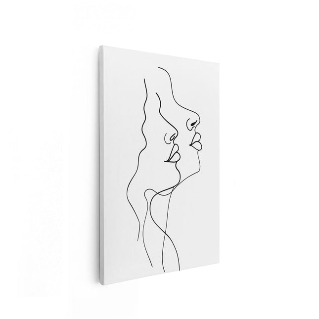 Canvas schilderij vooraanzicht Enkele Lijntekening van het Gezicht van een Vrouw