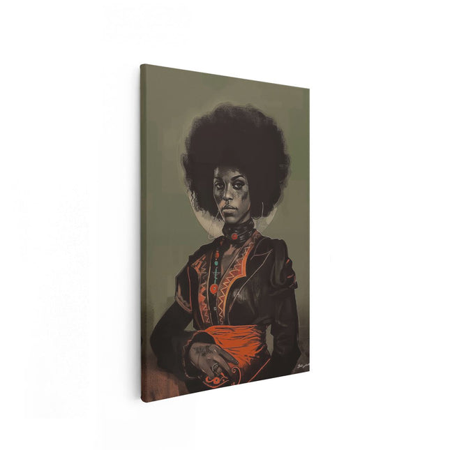 Canvas schilderij vooraanzicht Zwarte Vrouw met een Afro