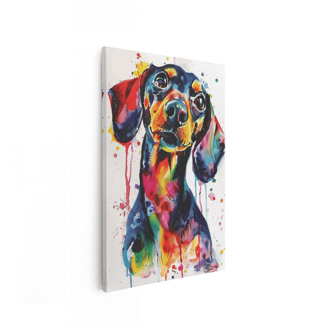 Canvas schilderij vooraanzicht Kleurrijk Kunstwerk van een Teckel