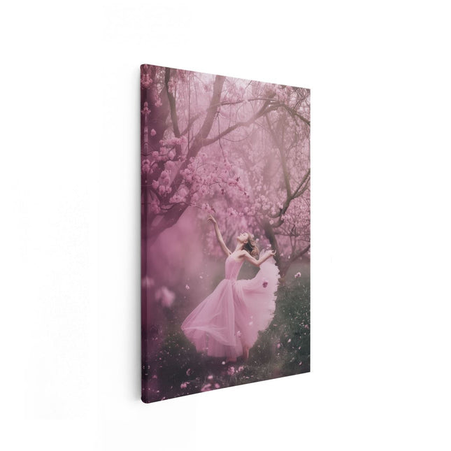 Canvas schilderij vooraanzicht Balletdanseres in een Roze Jurk