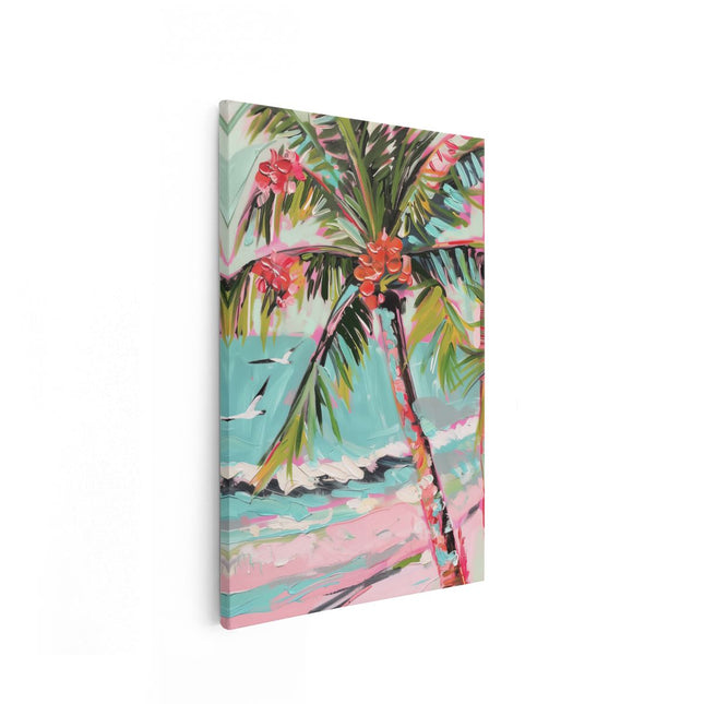 Canvas schilderij vooraanzicht Kunstwerk van een Palmboom op het Strand