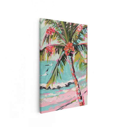 Canvas schilderij vooraanzicht Kunstwerk van een Palmboom op het Strand