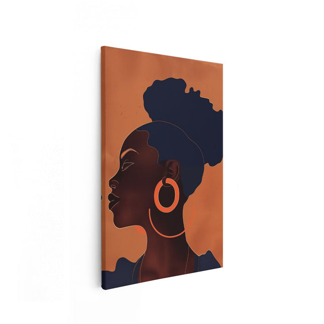 Canvas schilderij vooraanzicht Zwarte Vrouw met een Hoepeloorring