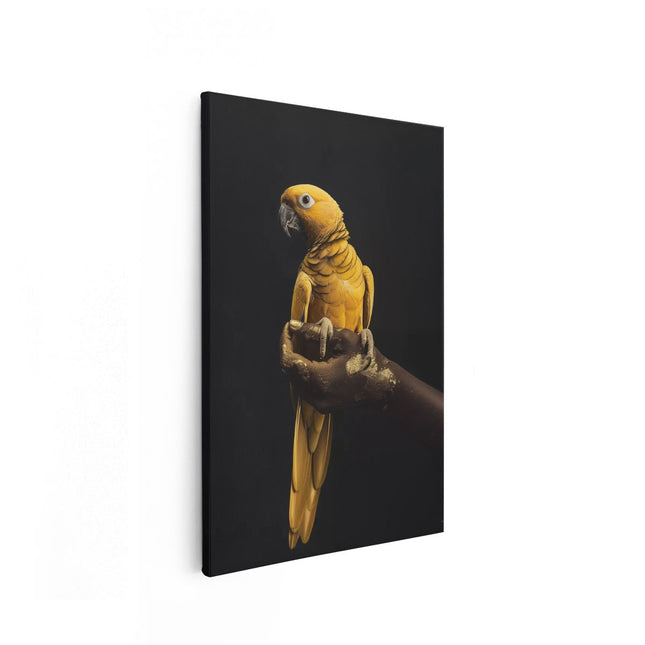 Canvas schilderij vooraanzicht Papegaai Zittend op Iemands Hand