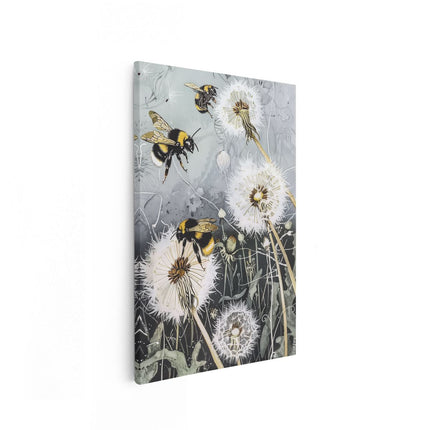 Canvas schilderij vooraanzicht Bijen Vliegen over Paardenbloem