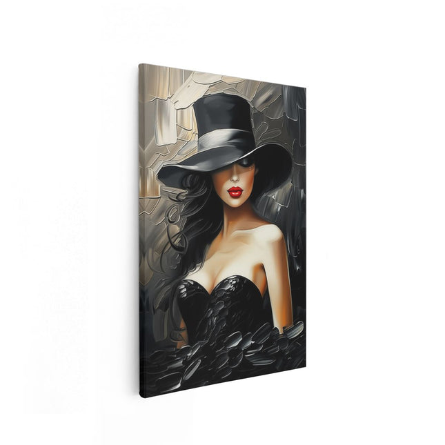 Canvas schilderij vooraanzicht Vrouw met een Zwarte Hoed