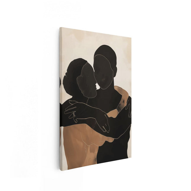 Canvas schilderij vooraanzicht Silhouet van een Knuffelend Stel