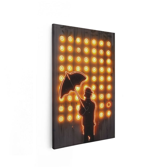 Canvas schilderij vooraanzicht Man met een Paraplu