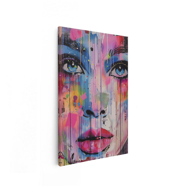 Canvas schilderij vooraanzicht Kleurrijk Kunstwerk van het Gezicht van een Vrouw