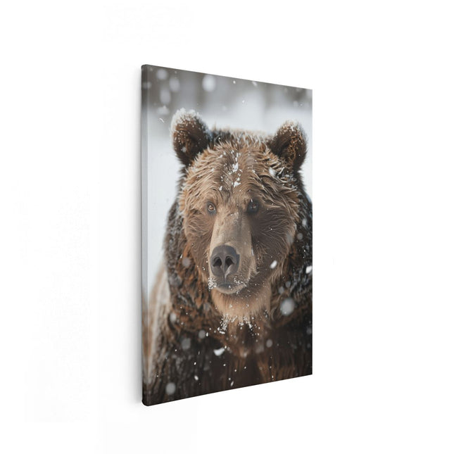 Canvas schilderij vooraanzicht Bruine Beer in de Sneeuw