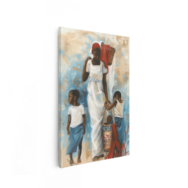 Canvas schilderij vooraanzicht Kunstwerk van een Vrouw en haar Kinderen
