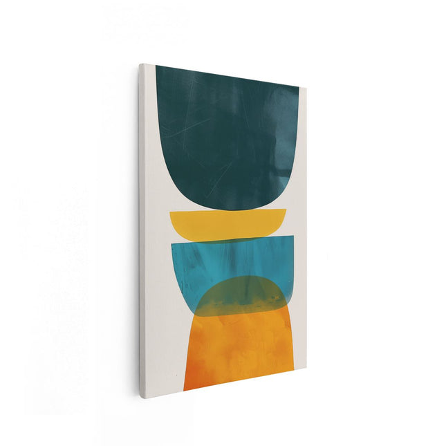 Canvas schilderij vooraanzicht Abstract Kunstwerk van een Blauwe, Oranje en Gele Vaas