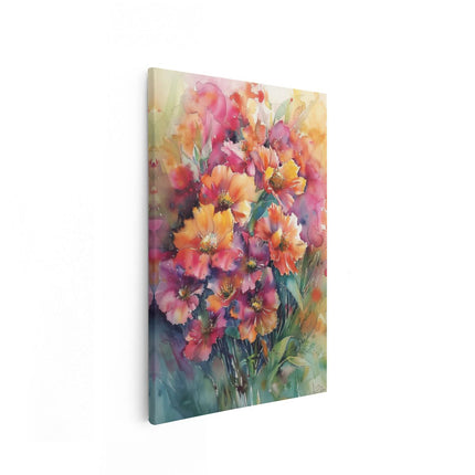 Canvas schilderij vooraanzicht Kleurrijke Bloemen in een Vaas