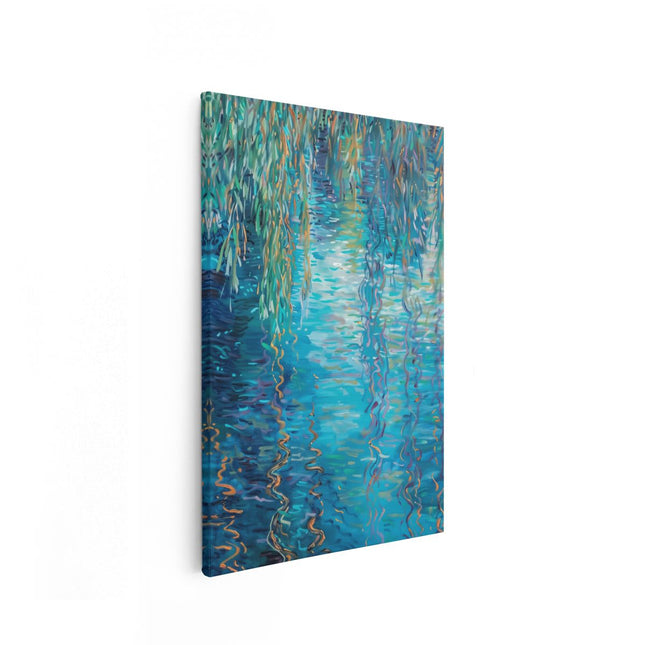 Canvas schilderij vooraanzicht Kunstwerk van een Wilg in het Water