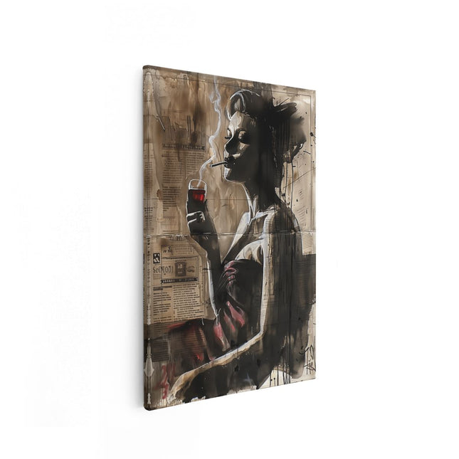 Canvas schilderij vooraanzicht Vrouw die een Sigaret Rookt