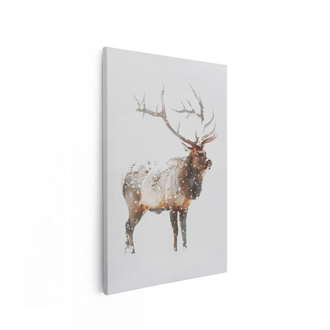 Canvas schilderij vooraanzicht Elanden die in de Sneeuw Staan