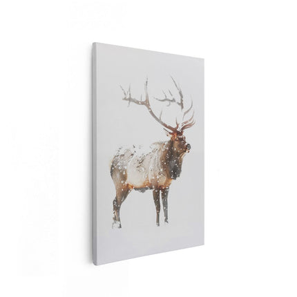 Canvas schilderij vooraanzicht Elanden die in de Sneeuw Staan