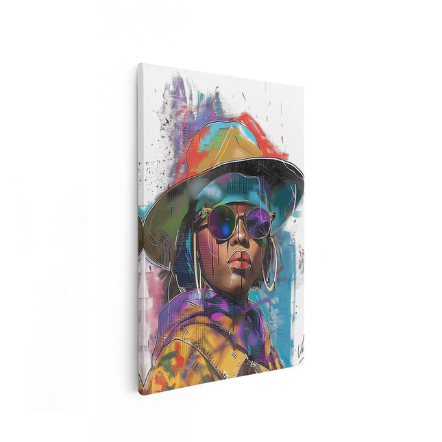 Canvas schilderij vooraanzicht Vrouw met een Hoed en een Zonnebril