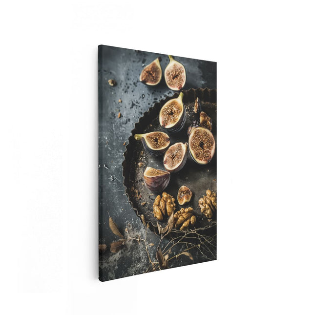 Canvas schilderij vooraanzicht Vijgen en Walnoten op een Bord
