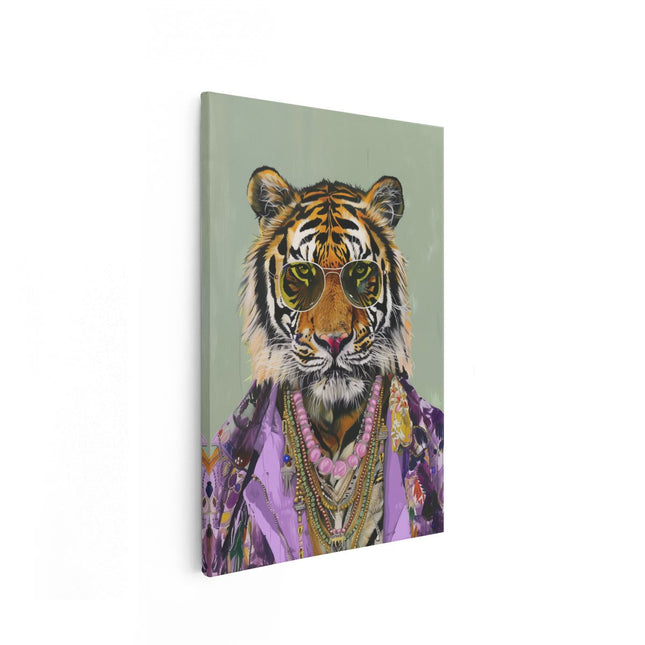 Canvas schilderij vooraanzicht Tijger Draagt ​​Een Zonnebril