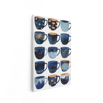 Canvas schilderij vooraanzicht Collectie Blauwe en Oranje Koffiemokken