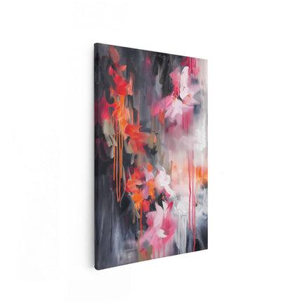 Canvas schilderij vooraanzicht Abstract Kunstwerk met Roze en Oranje Bloemen