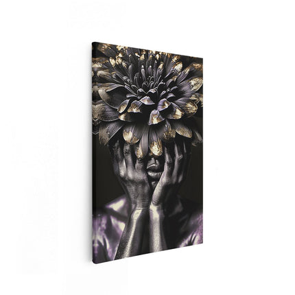 Canvas schilderij vooraanzicht Vrouw met een Bloem op haar Hoofd