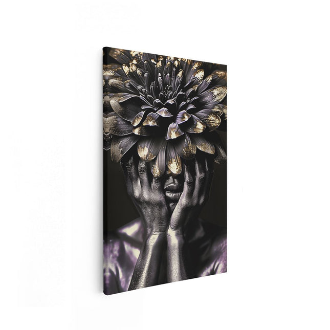 Canvas schilderij vooraanzicht Vrouw met een Bloem op haar Hoofd