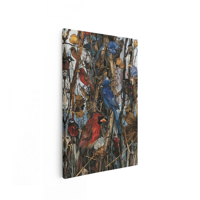 Canvas schilderij vooraanzicht Kunstwerk van Vogels in een Veld