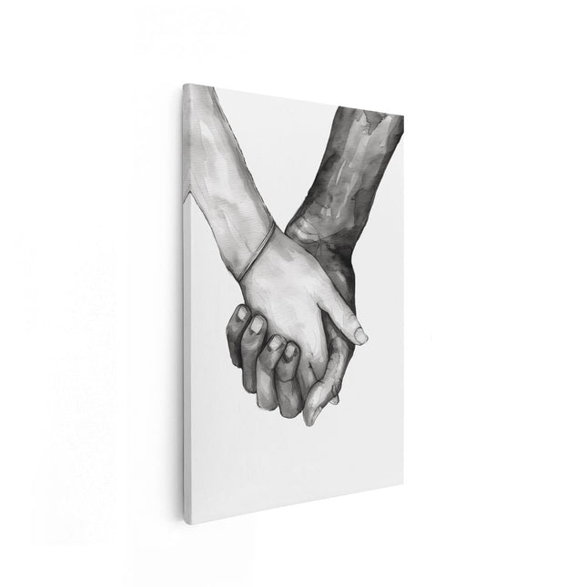 Canvas schilderij vooraanzicht Twee Mensen Hand in Hand
