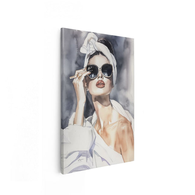 Canvas schilderij vooraanzicht Vrouw die een Zonnebril Draagt