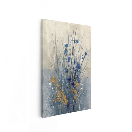 Canvas schilderij vooraanzicht Blauwe en Gele Bloemen in een Veld