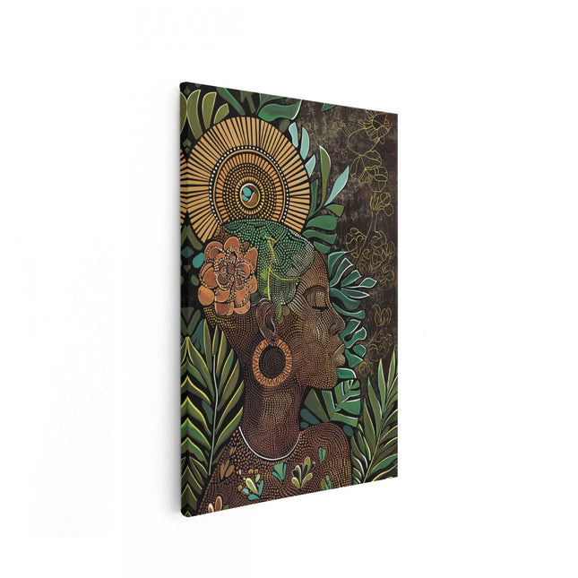 Canvas schilderij vooraanzicht Afrikaanse Vrouw met een Bloem in haar Haar