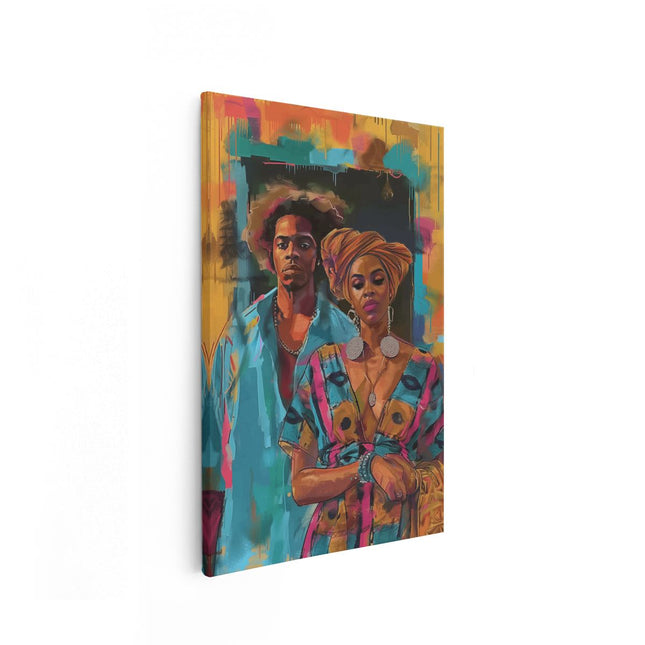 Canvas schilderij vooraanzicht Man en een Vrouw Staan ​​Naast Elkaar