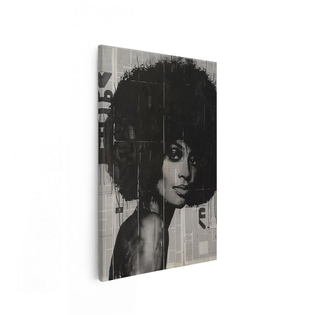Canvas schilderij vooraanzicht Vrouw met een Afro op een Krant