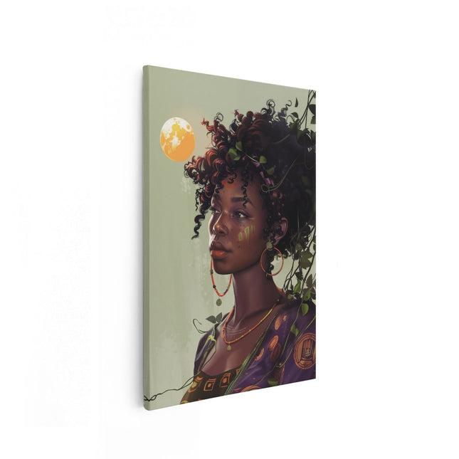 Canvas schilderij vooraanzicht Afrikaanse Vrouw met een Bloem in haar Haar