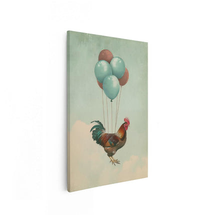 Canvas schilderij vooraanzicht Haan ​​Die met Ballonnen Vliegt