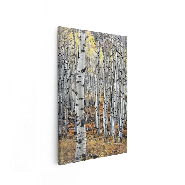 Canvas schilderij vooraanzicht Witte Berkenbomen in de Herfst