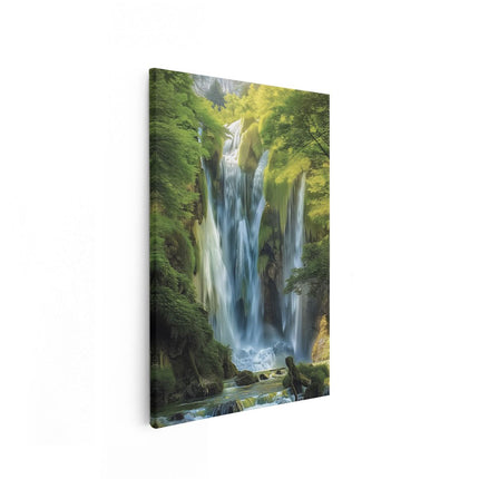 Canvas schilderij vooraanzicht Waterval in een Groen Bos